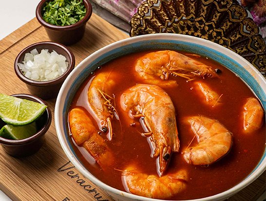 Caldo de Camarón - Hearty shrimp soup in savory Veracruz-style broth with cilantro and lime