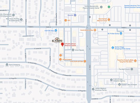 El Puerto Restaurant Location Map - Located near Union Square in Sandy, Utah